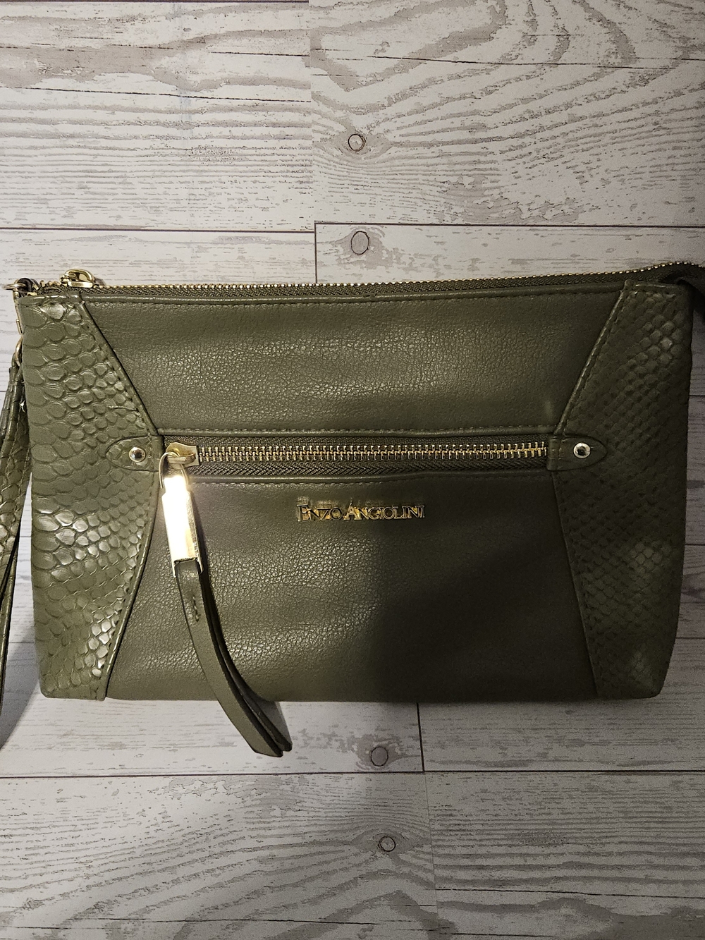 Enzo Angiolini Olive Green Vegan Leather Wristlet Clutch